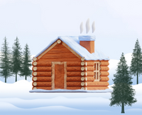 Wooden cabin on a snowy hill